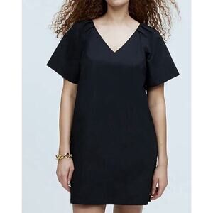 Madewell Dress Women XS Black Simple Classic V-Neck Puff Sleeve Mini Shirtdress